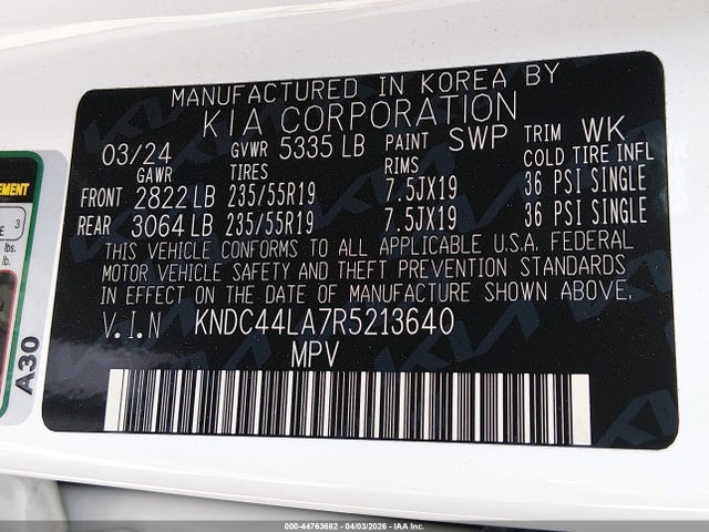 KNDC44LA7R5213640 KIA Ev6 Gt-line