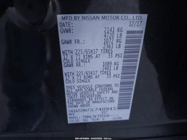 5N1AT2MV7JC740945 Nissan ROGUE SV