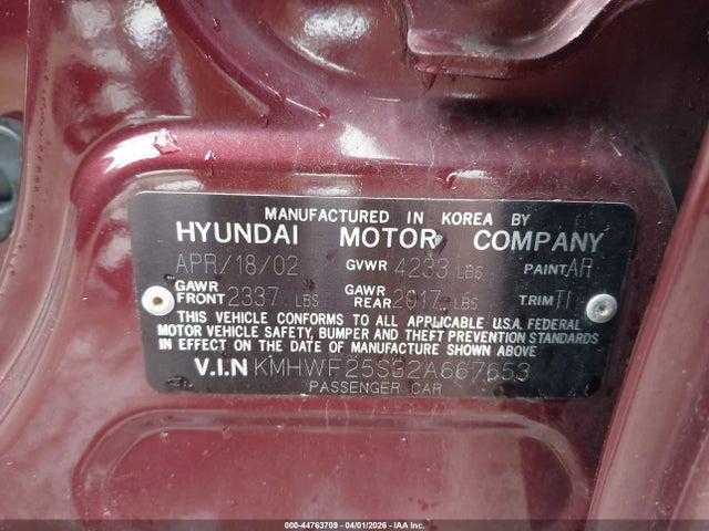 44763709 :رقم المزاد ، KMHWF25S32A667653 vin ، 2002 Hyundai Sonata مزاد بيع