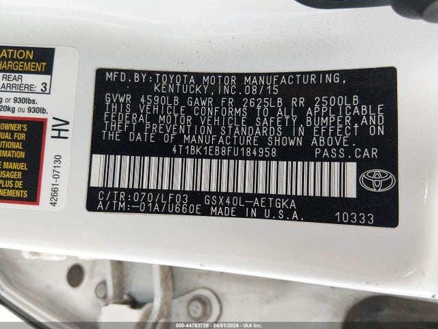 4T1BK1EB8FU184958 Toyota Avalon Xle Premium