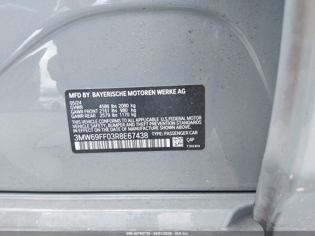 2024 Bmw 330i მანქანა იყიდება აუქციონზე, vin: 3MW69FF03R8E67438, აუქციონის ნომერი: 44763730