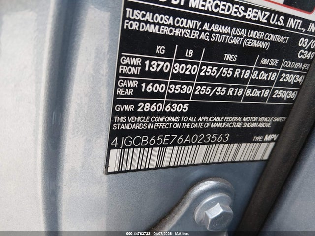 Aukcja sprzedaży 2006 Mercedes-benz R 350 4matic, vin: 4JGCB65E76A023563, numer aukcji: 44763733
