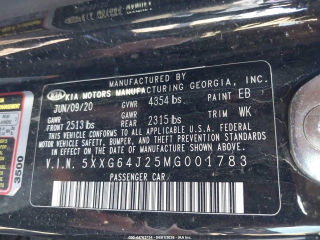 2021 Kia K5 Gt-line მანქანა იყიდება აუქციონზე, vin: 5XXG64J25MG001783, აუქციონის ნომერი: 44763734