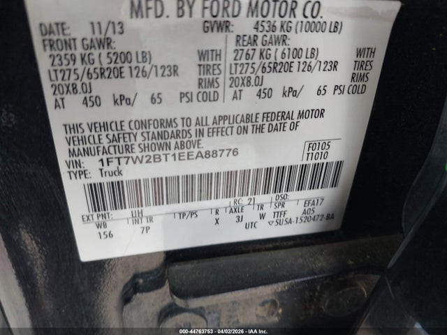 Продаж на аукціоні авто 2014 Ford F-250 Lariat, vin: 1FT7W2BT1EEA88776, номер лоту: 44763753