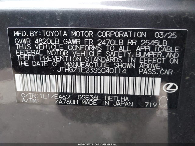 Aukcja sprzedaży 2025 Lexus Is 350 F Sport, vin: JTHGZ1E23S5040114, numer aukcji: 44763778