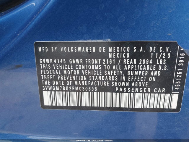 Продаж на аукціоні авто 2024 Volkswagen Jetta 1.5t Sel, vin: 3VWGM7BU2RM030698, номер лоту: 44763796