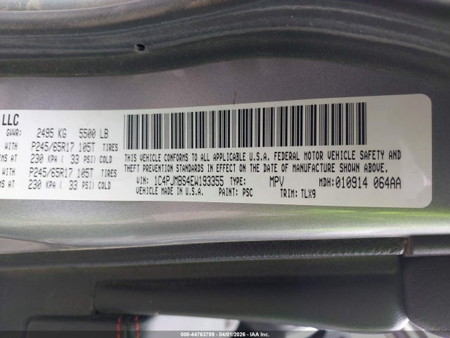 2014 Jeep Cherokee Trailhawk მანქანა იყიდება აუქციონზე, vin: 1C4PJMBS4EW193355, აუქციონის ნომერი: 44763799