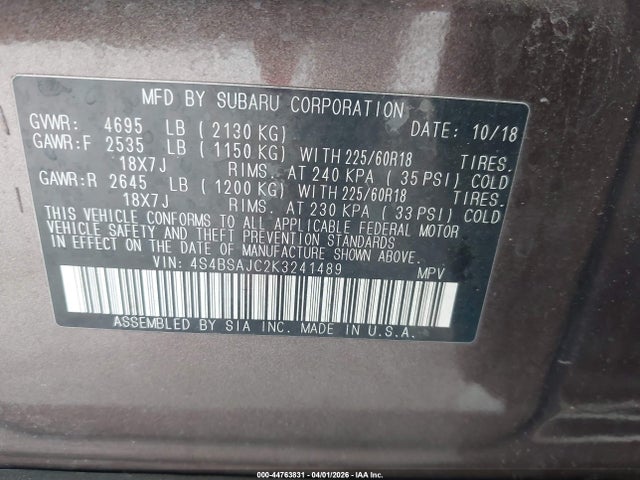 2019 SUBARU OUTBACK 4S4BSAJC2K3241489 Photo 8