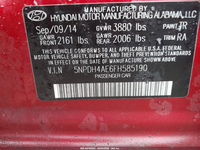Продаж на аукціоні авто 2015 Hyundai Elantra Se, vin: 5NPDH4AE6FH585190, номер лоту: 44763843
