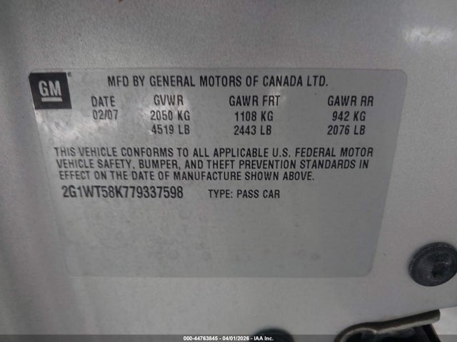 2007 CHEVROLET IMPALA 2G1WT58K779337598 Photo 8