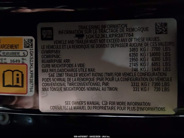2023 Gmc Yukon Xl Denali მანქანა იყიდება აუქციონზე, vin: 1GKS2JKLXPR387764, აუქციონის ნომერი: 44763857