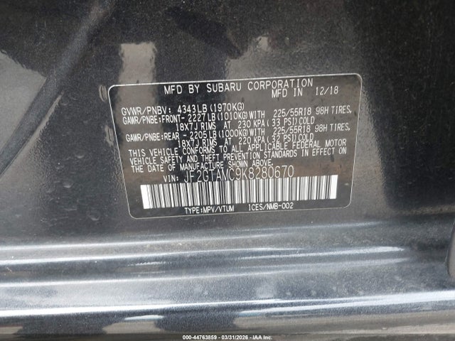 JF2GTAMC9K8280670 Subaru Crosstrek 2.0i Limited