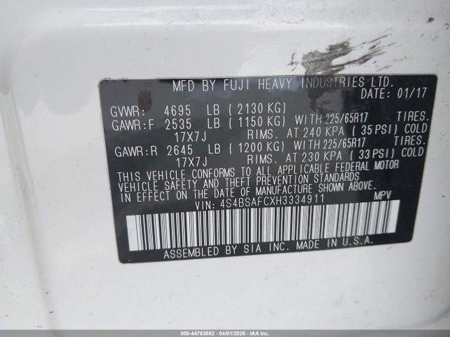 4S4BSAFCXH3334911 Subaru Outback 2.5i Premium