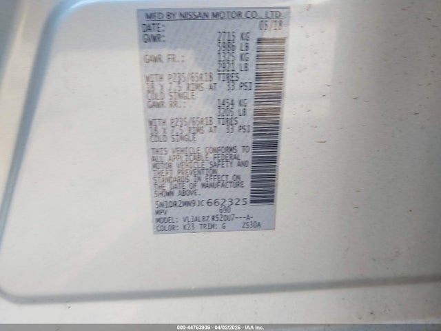 Aukcja sprzedaży 2018 Nissan Pathfinder S, vin: 5N1DR2MN9JC662325, numer aukcji: 44763909