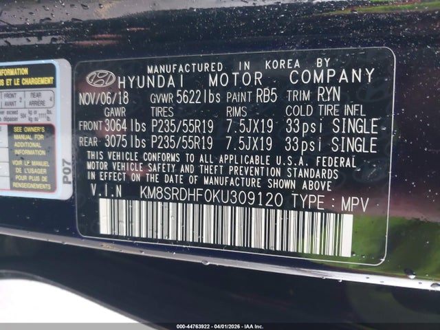 KM8SRDHF0KU309120 Hyundai Santa Fe Xl Limited Ultimate