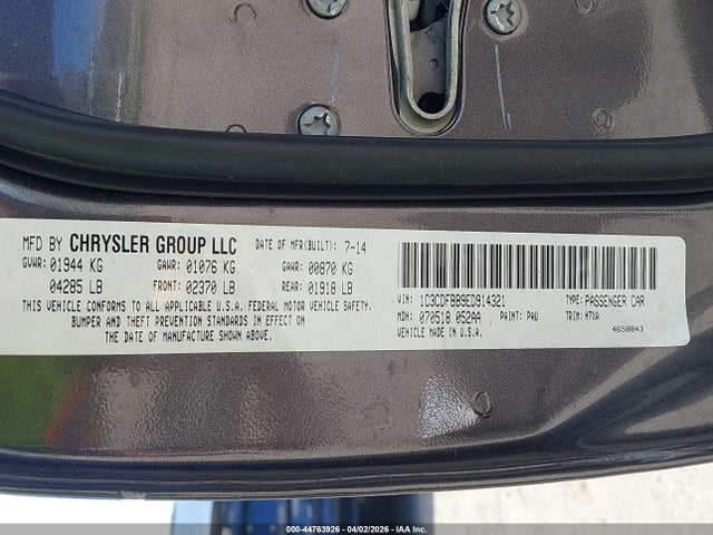 2014 Dodge Dart Sxt მანქანა იყიდება აუქციონზე, vin: 1C3CDFBB9ED914321, აუქციონის ნომერი: 44763926