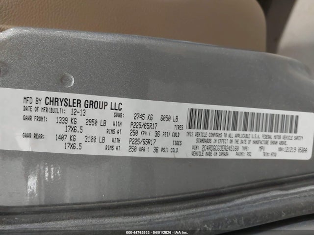 2014 Dodge Grand Caravan Sxt მანქანა იყიდება აუქციონზე, vin: 2C4RDGCG3ER245160, აუქციონის ნომერი: 44763933