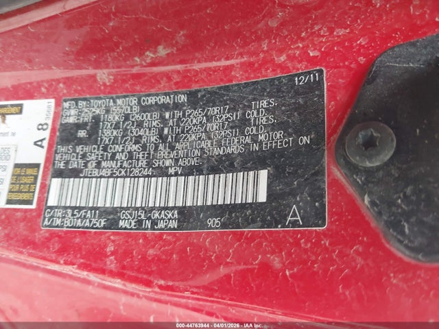 Aukcja sprzedaży 2012 Toyota Fj Cruiser, vin: JTEBU4BF5CK128244, numer aukcji: 44763944