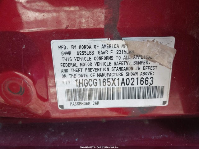 Продаж на аукціоні авто 2001 Honda Accord 3.0 Ex, vin: 1HGCG165X1A021663, номер лоту: 44763973
