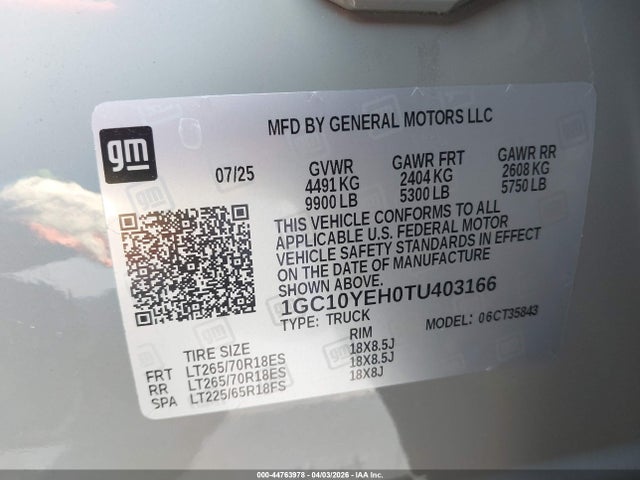 1GC10YEH0TU403166 Chevrolet Silverado Ev Lt