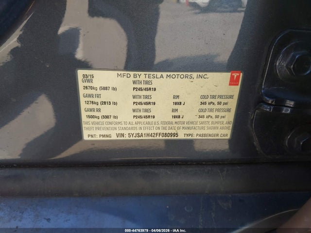 2015 TESLA MODEL S 5YJSA1H42FF080995 Photo 8
