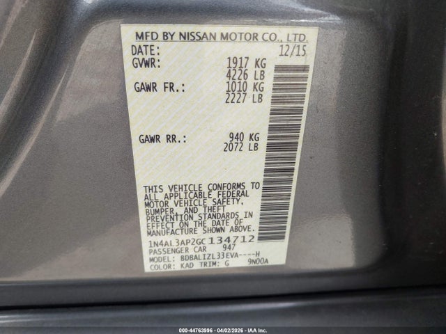 1N4AL3AP2GC134712 Nissan Altima 2.5 Sv