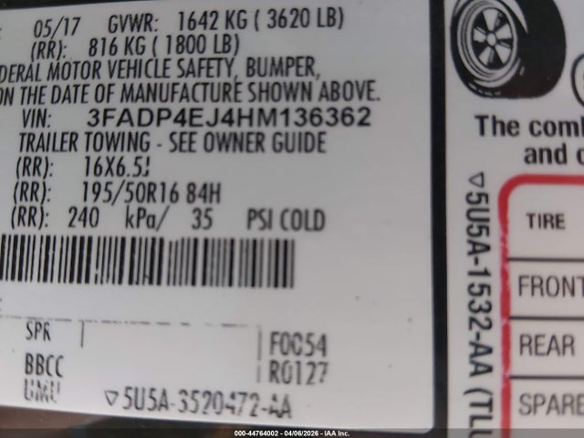 Ford FIESTA SE 2017 3FADP4EJ4HM136362 Image 9