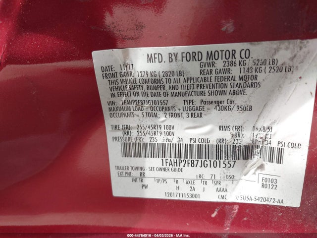 Продаж на аукціоні авто 2018 Ford Taurus Limited, vin: 1FAHP2F87JG101557, номер лоту: 44764016