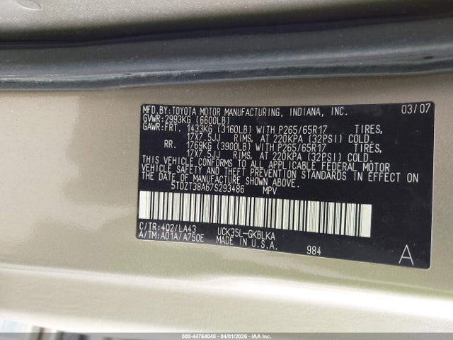 2007 TOYOTA SEQUOIA 5TDZT38A67S293486 Photo 8