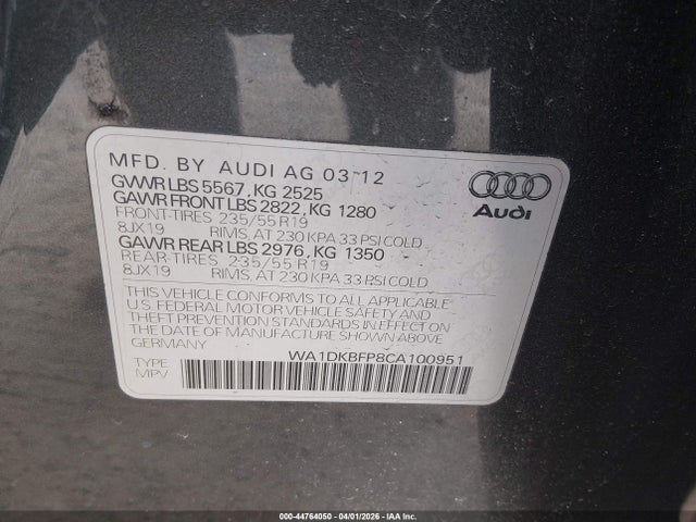 2012 AUDI Q5 WA1DKBFP8CA100951 Photo 8
