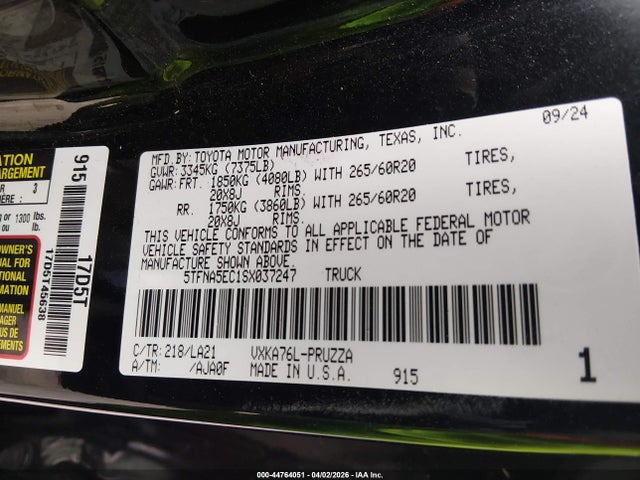 2025 Toyota Tundra Platinum მანქანა იყიდება აუქციონზე, vin: 5TFNA5EC1SX037247, აუქციონის ნომერი: 44764051