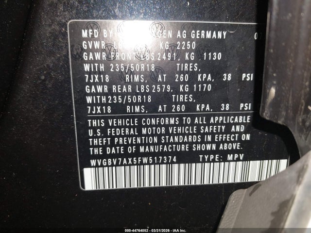 2015 VOLKSWAGEN TIGUAN WVGBV7AX5FW517374 Photo 8