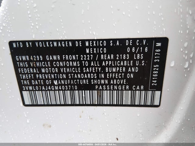 Продаж на аукціоні авто 2016 Volkswagen Jetta 1.8t Sel, vin: 3VWL07AJ4GM403710, номер лоту: 44764054