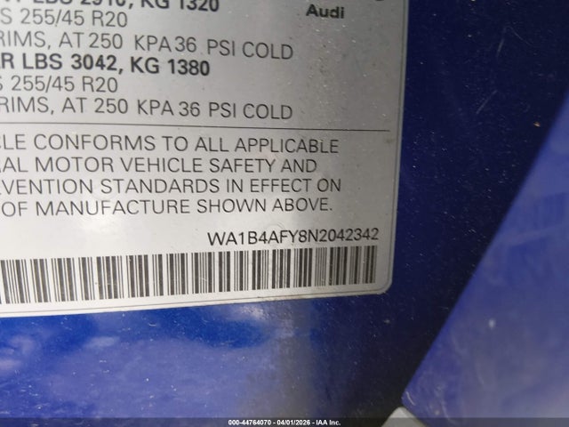 Продаж на аукціоні авто 2022 Audi Sq5 Premium Plus Tfsi Quattro Tiptronic, vin: WA1B4AFY8N2042342, номер лоту: 44764070