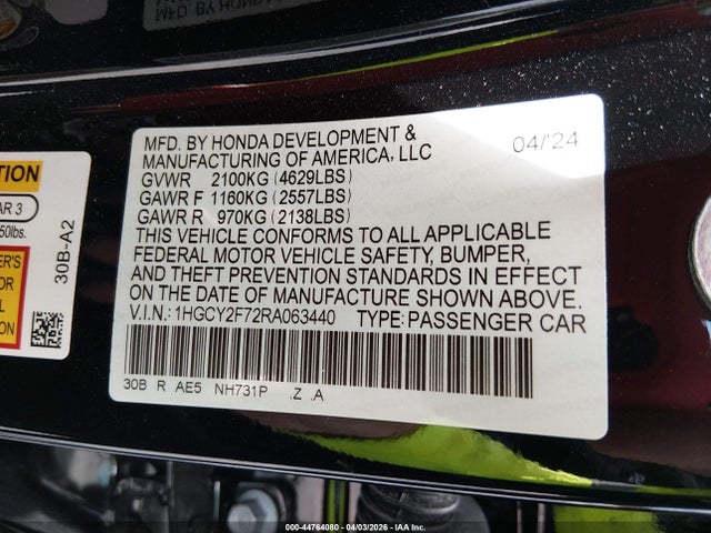Продажа на аукционе авто 2024 Honda Accord Hybrid Sport-l, vin: 1HGCY2F72RA063440, номер лота: 44764080