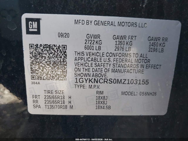 2021 Cadillac Xt5 Fwd Premium Luxury მანქანა იყიდება აუქციონზე, vin: 1GYKNCRS0MZ103155, აუქციონის ნომერი: 44764113