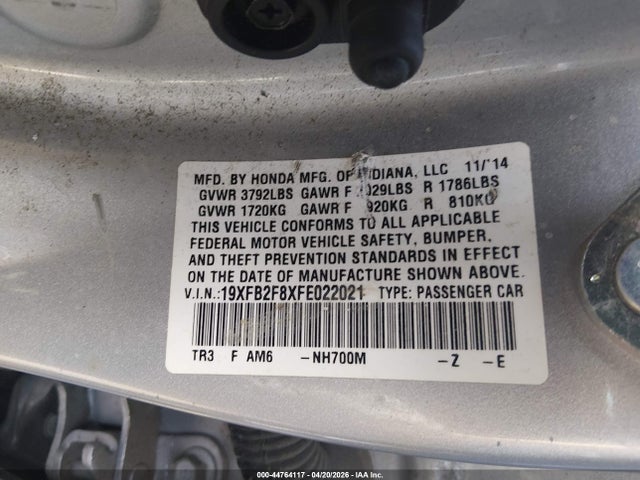Honda CIVIC EX 2015 19XFB2F8XFE022021 Image 9