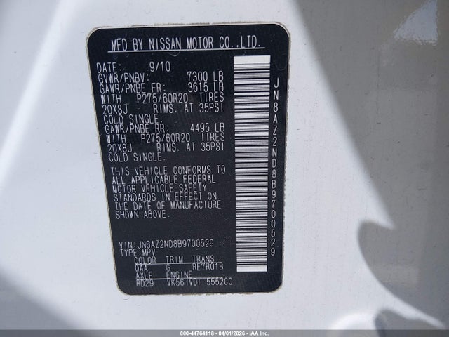 Aukcja sprzedaży 2011 Infiniti Qx56, vin: JN8AZ2ND8B9700529, numer aukcji: 44764118