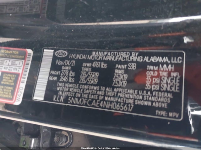 Aukcja sprzedaży 2022 Hyundai Tucson Sel, vin: 5NMJFCAE4NH065617, numer aukcji: 44764128