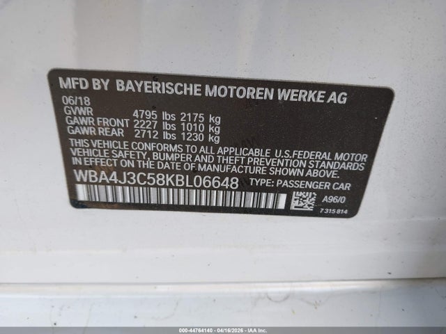 Продаж на аукціоні авто 2019 Bmw 430i Gran Coupe Xdrive, vin: WBA4J3C58KBL06648, номер лоту: 44764140