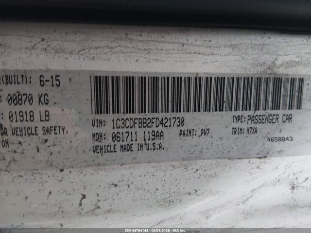Aukcja sprzedaży 2015 Dodge Dart Sxt, vin: 1C3CDFBB2FD421730, numer aukcji: 44764143