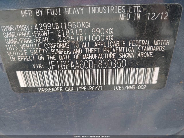 2013 SUBARU IMPREZA WAGON JF1GPAA60DH830350 Photo 8