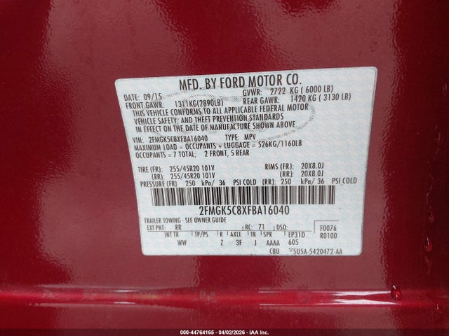 2015 FORD FLEX 2FMGK5C8XFBA16040 Photo 8