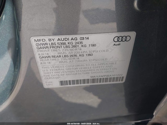 Aukcja sprzedaży 2014 Audi Q5 2.0t Premium, vin: WA1LFAFP4EA101222, numer aukcji: 44764169