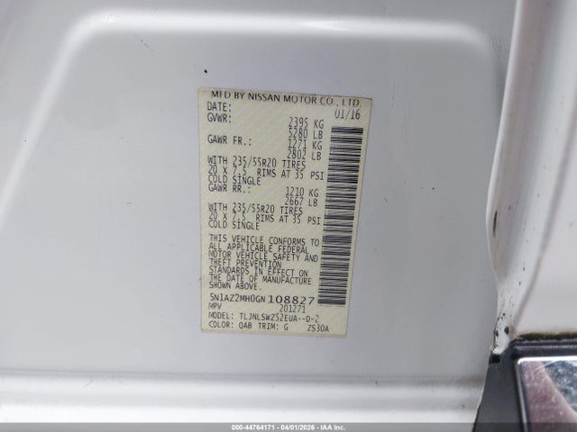 5N1AZ2MH0GN108827 Nissan Murano Platinum