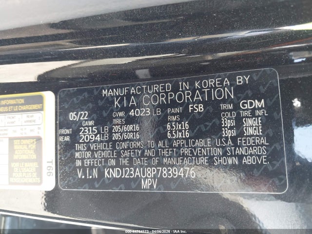 2023 Kia Soul Lx მანქანა იყიდება აუქციონზე, vin: KNDJ23AU8P7839476, აუქციონის ნომერი: 44764173