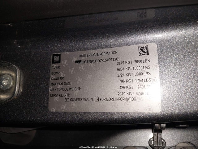 Продажа на аукционе авто 2019 Gmc Sierra 1500 Elevation, vin: 1GTR9CED7KZ409136, номер лота: 44764190