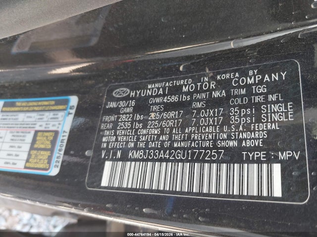 KM8J33A42GU177257 Hyundai TUCSON SE