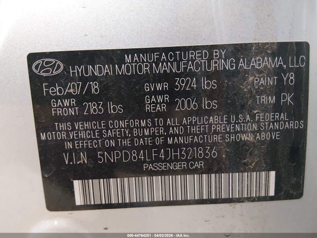 Продаж на аукціоні авто 2018 Hyundai Elantra Value Edition, vin: 5NPD84LF4JH321836, номер лоту: 44764251