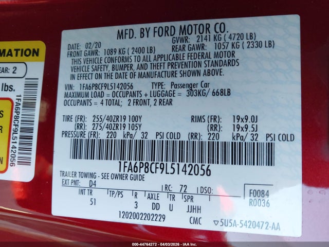 Ford Mustang Gt Premium Fastback 2020 1FA6P8CF9L5142056 Image 9